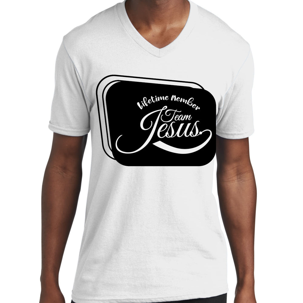 Mens Graphic V-neck T-shirt Lifetime Member Team Jesus - Mens | T-Shirts