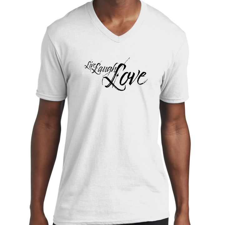 Mens Graphic V-neck T-shirt Live Laugh Love Black Illustration - Unisex