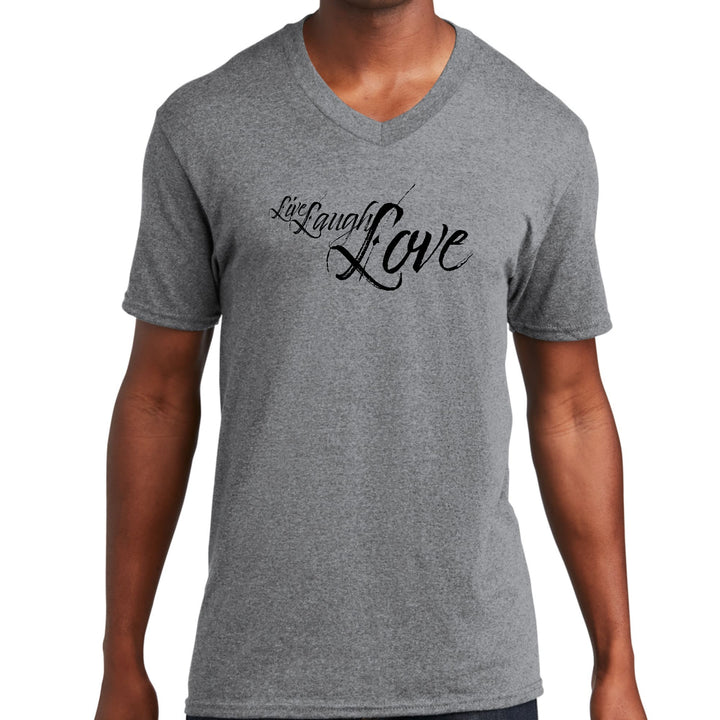 Mens Graphic V-neck T-shirt Live Laugh Love Black Illustration - Unisex