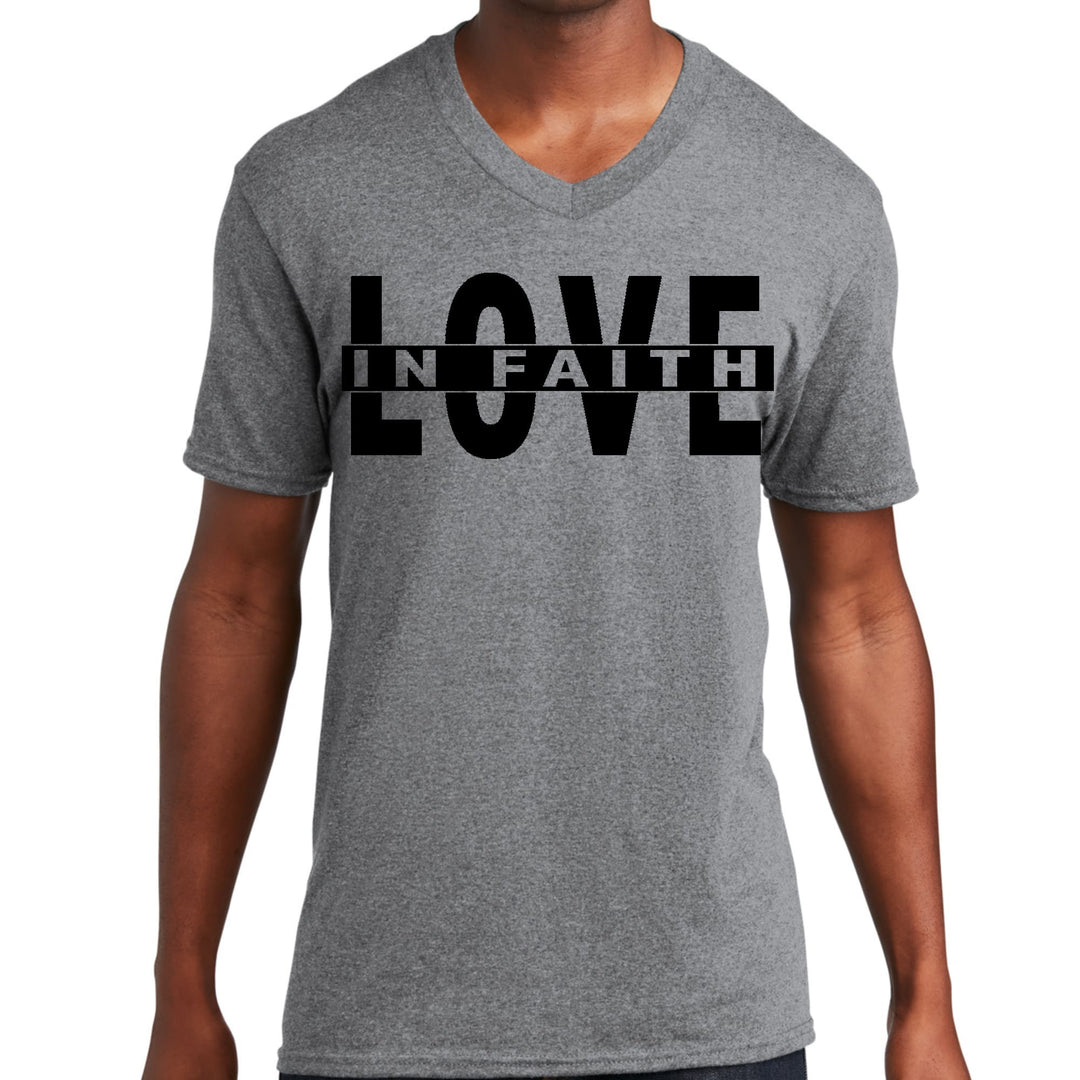 Mens Graphic V-neck T-shirt Love in Faith Black Illustration - Unisex