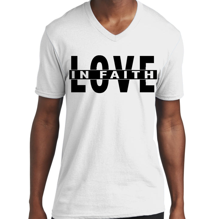 Mens Graphic V-neck T-shirt Love in Faith Black Illustration - Unisex