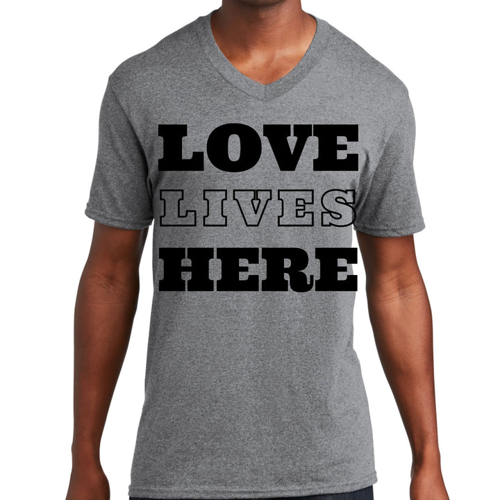 Mens Graphic V-neck T-shirt - Love Lives Here - Unisex/T-Shirts/V-Neck