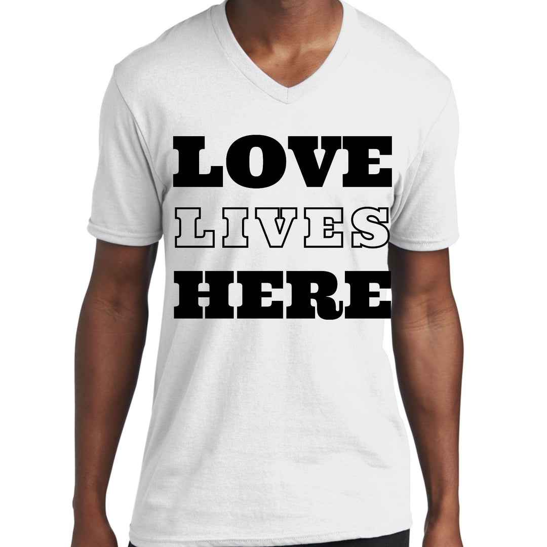 Mens Graphic V-neck T-shirt - Love Lives Here - Unisex/T-Shirts/V-Neck