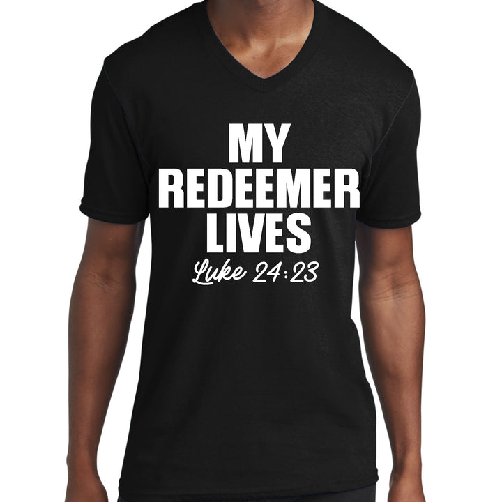 Mens Graphic V-neck T-shirt my Redeemer Lives Print - Mens | T-Shirts | V-Neck