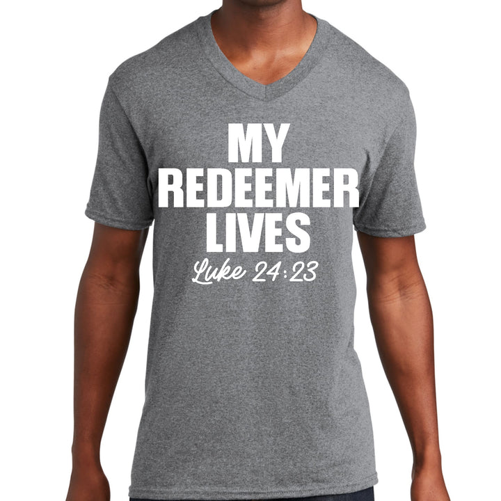 Mens Graphic V-neck T-shirt my Redeemer Lives Print - Mens | T-Shirts | V-Neck