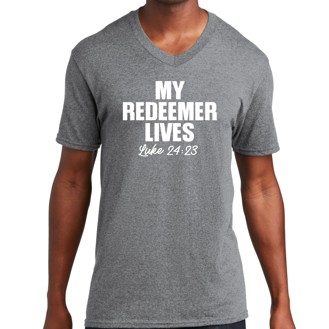 Mens Graphic V-neck T-shirt My Redeemer Lives Print - Unisex | T-Shirts | V-Neck
