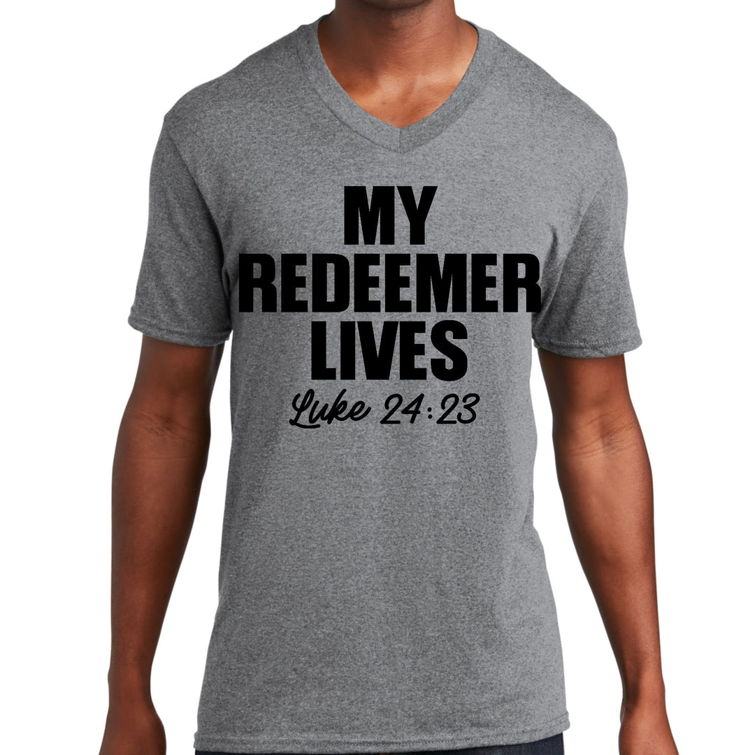 Mens Graphic V-neck T-shirt my Redeemer Lives Print - Mens | T-Shirts | V-Neck