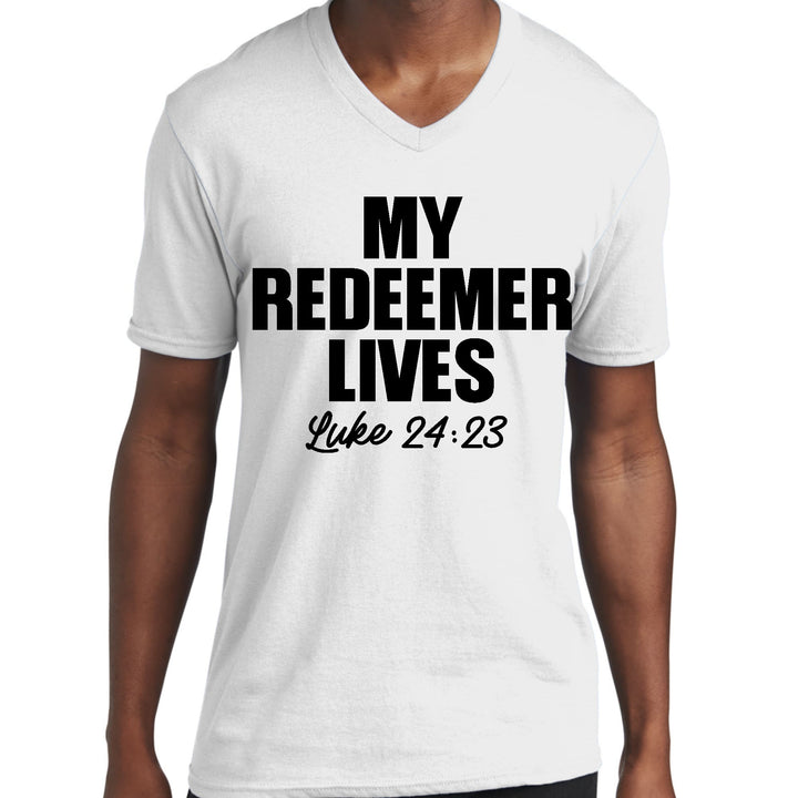 Mens Graphic V-neck T-shirt my Redeemer Lives Print - Mens | T-Shirts | V-Neck