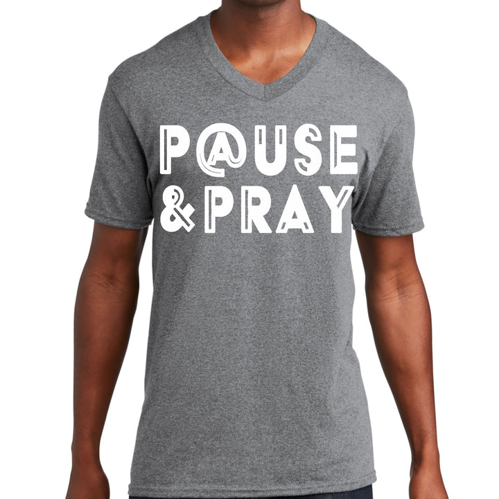 Mens Graphic V-neck T-shirt Pause and Pray - Mens | T-Shirts | V-Neck