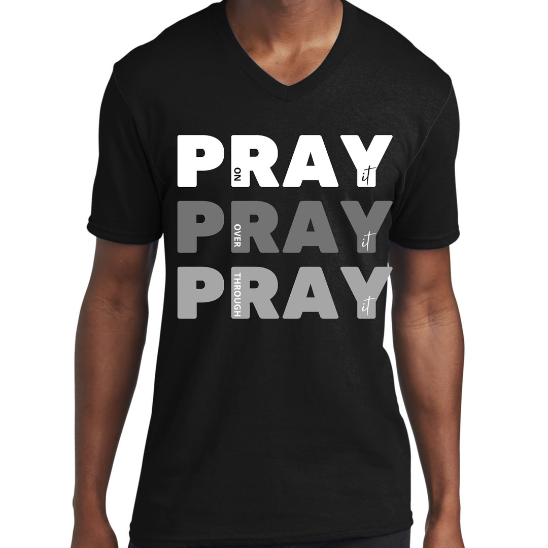 Mens Graphic V-neck T-shirt Pray on it Over it Through - Mens | T-Shirts