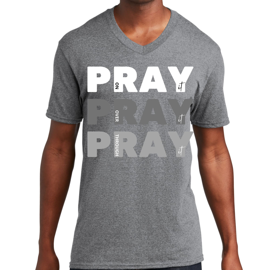 Mens Graphic V-neck T-shirt Pray on it Over it Through - Mens | T-Shirts