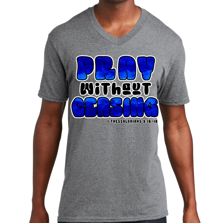 Mens Graphic V-neck T-shirt Pray Without Ceasing Inspirational - Mens