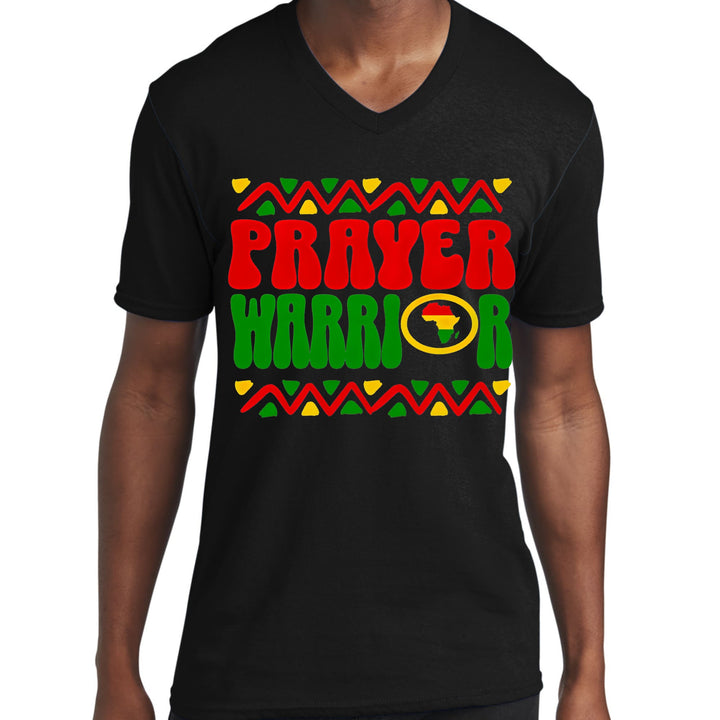 Mens Graphic V-neck T-shirt Prayer Warrior African Inspiration - Mens