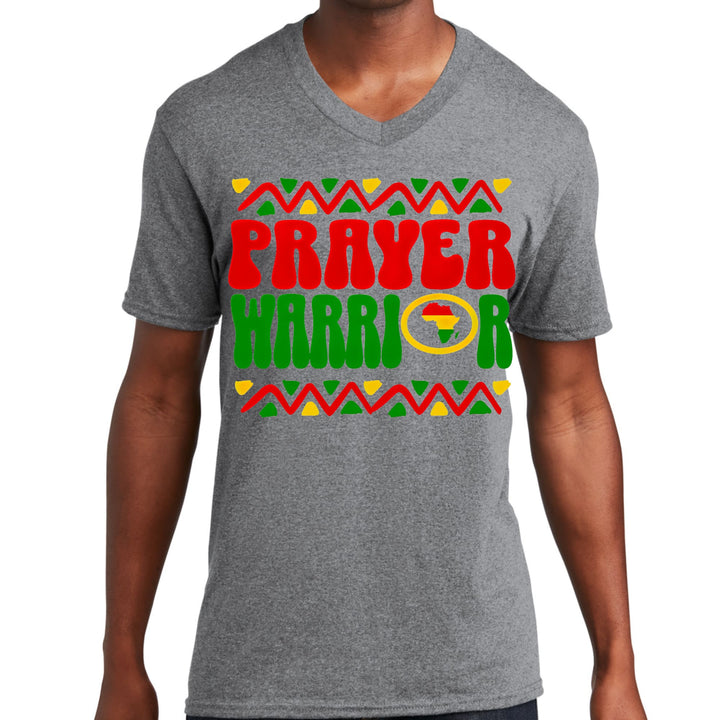 Mens Graphic V-neck T-shirt Prayer Warrior African Inspiration - Mens