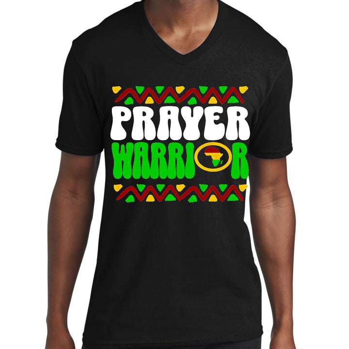 Mens Graphic V-neck T-shirt - Prayer Warrior African Inspiration - Unisex