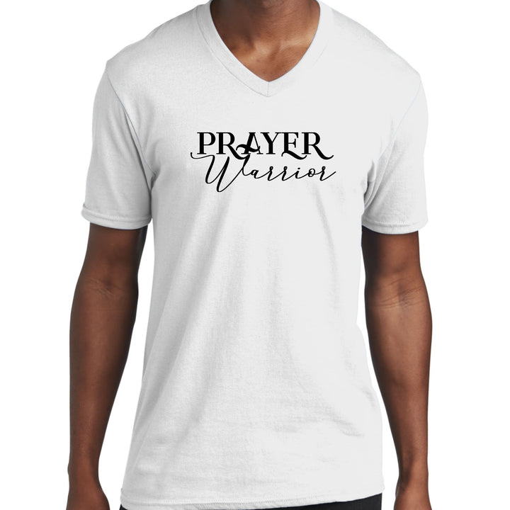 Mens Graphic V-neck T-shirt Prayer Warrior Script Style Illustration - Unisex