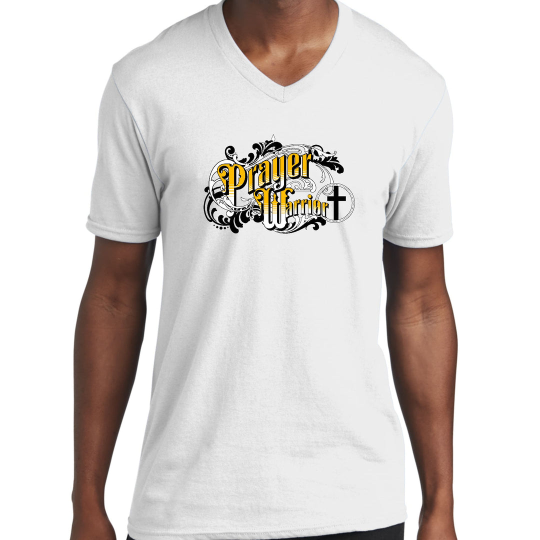 Mens Graphic V-neck T-shirt Prayer Warrior Victorian Style - Unisex | T-Shirts