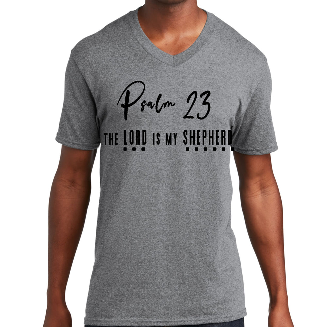 Mens Graphic V-neck T-shirt Psalm 23 the Lord is my Shepherd Black - Unisex