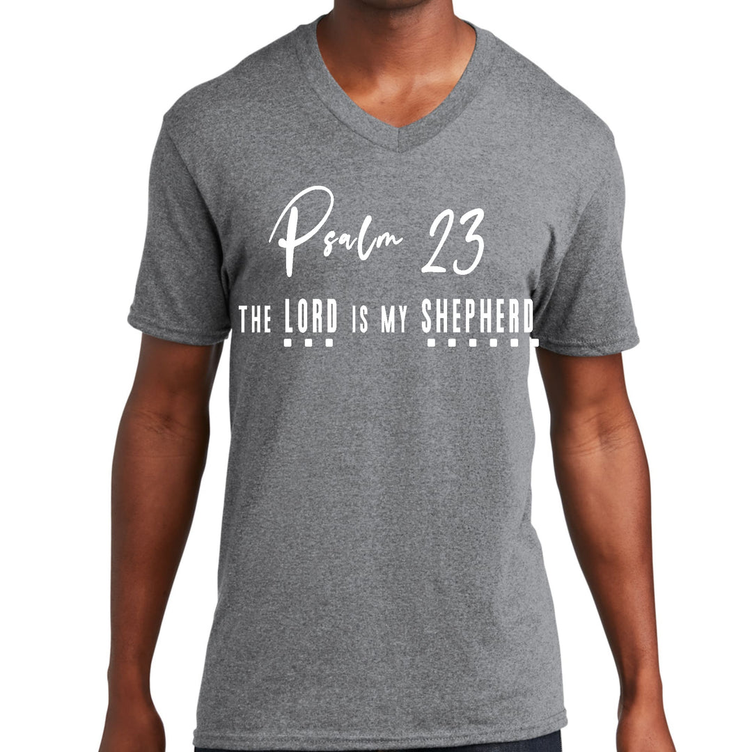 Mens Graphic V-neck T-shirt Psalm 23 the Lord is my Shepherd White - Mens