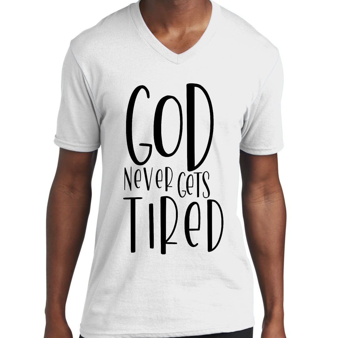 Mens Graphic V-neck T-shirt - Say it Soul - God Never Gets Tired - Mens