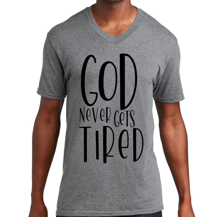 Mens Graphic V-neck T-shirt - Say it Soul - God Never Gets Tired - Mens