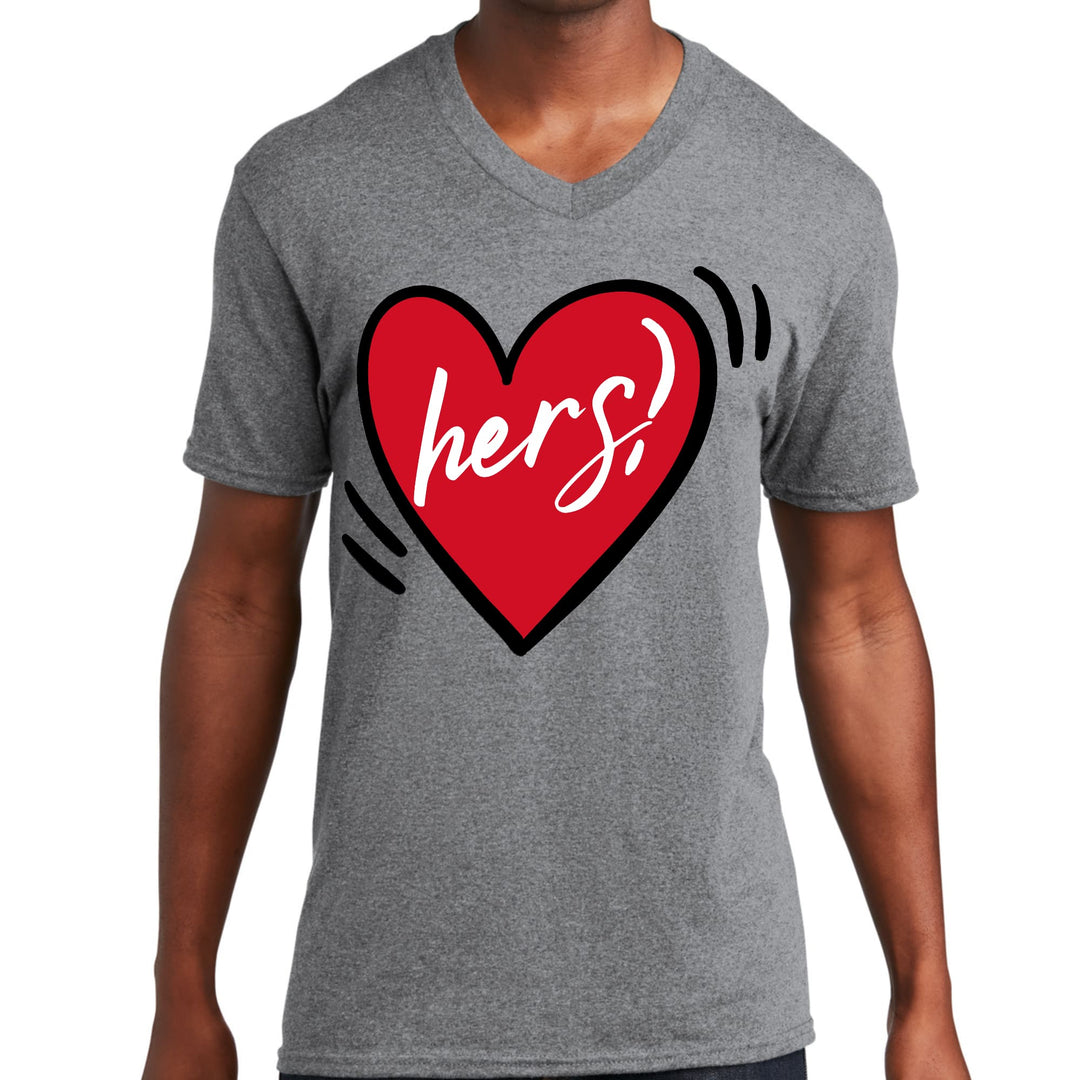 Mens Graphic V-neck T-shirt - Say it Soul Her Heart - Couples - Mens | T-Shirts