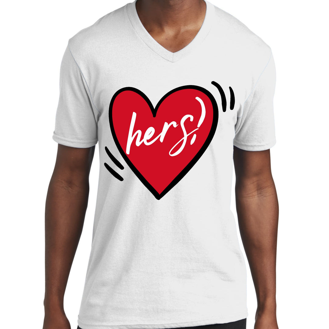 Mens Graphic V-neck T-shirt - Say it Soul Her Heart - Couples - Mens | T-Shirts