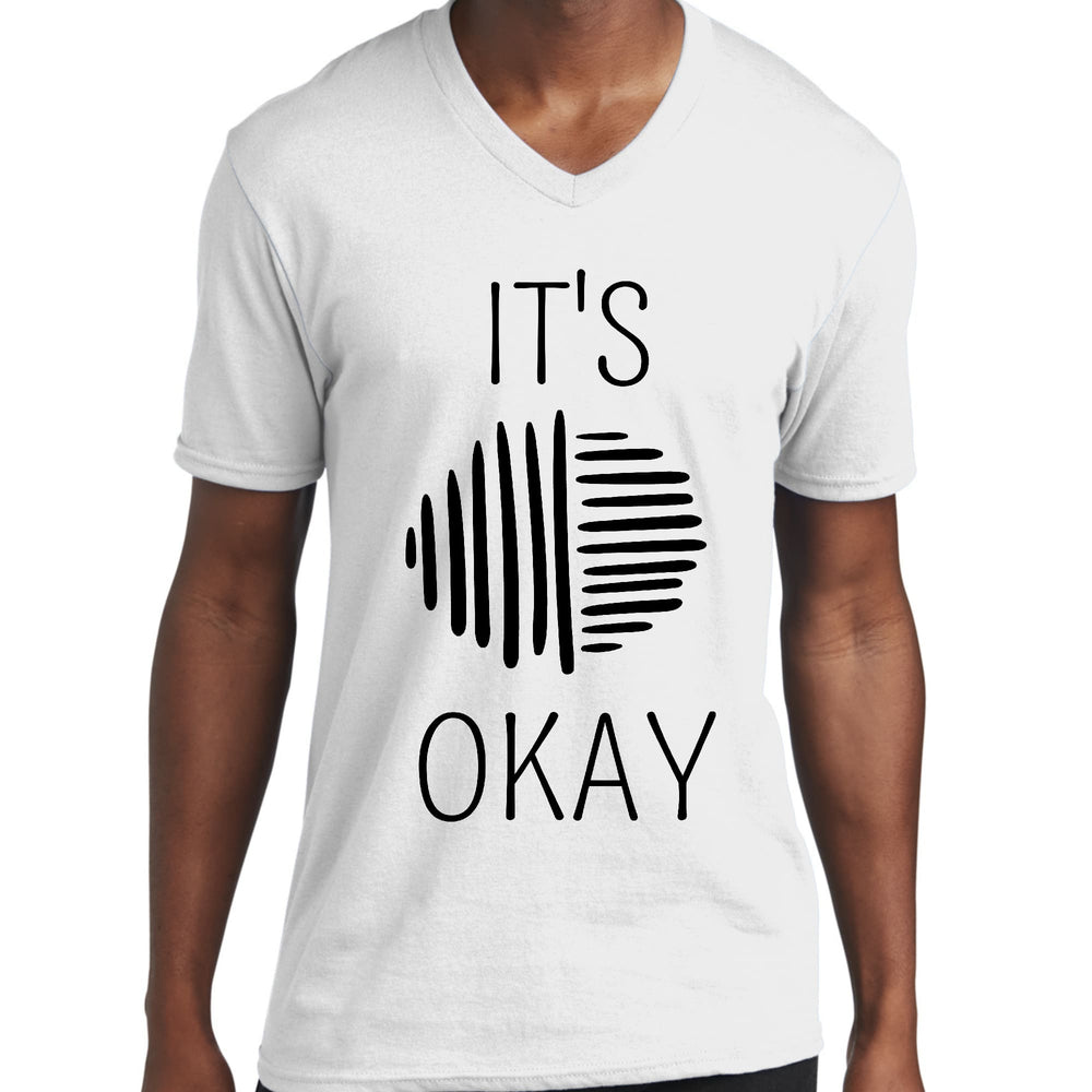 Mens Graphic V-neck T-shirt Say it Soul its Okay Black Line Art - Mens