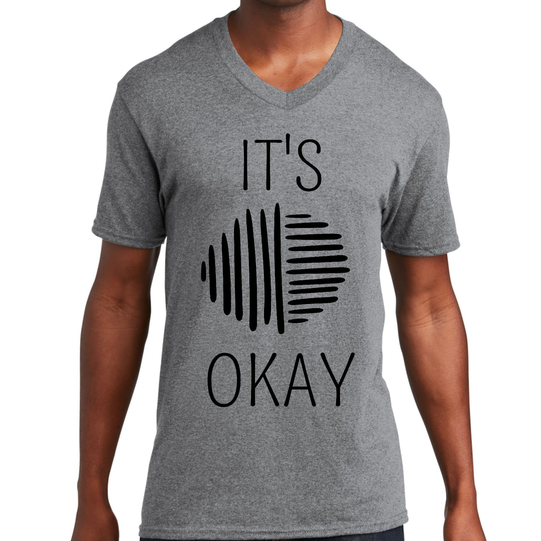 Mens Graphic V-neck T-shirt Say it Soul its Okay Black Line Art - Mens