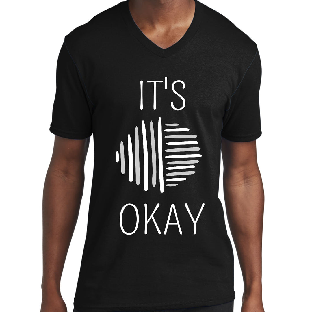 Mens Graphic V-neck T-shirt Say it Soul its Okay Grey and White - Unisex