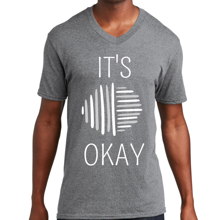 Mens Graphic V-neck T-shirt Say it Soul its Okay Grey and White - Unisex