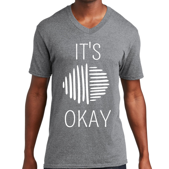 Mens Graphic V-neck T-shirt Say it Soul its Okay White Line Art - Mens