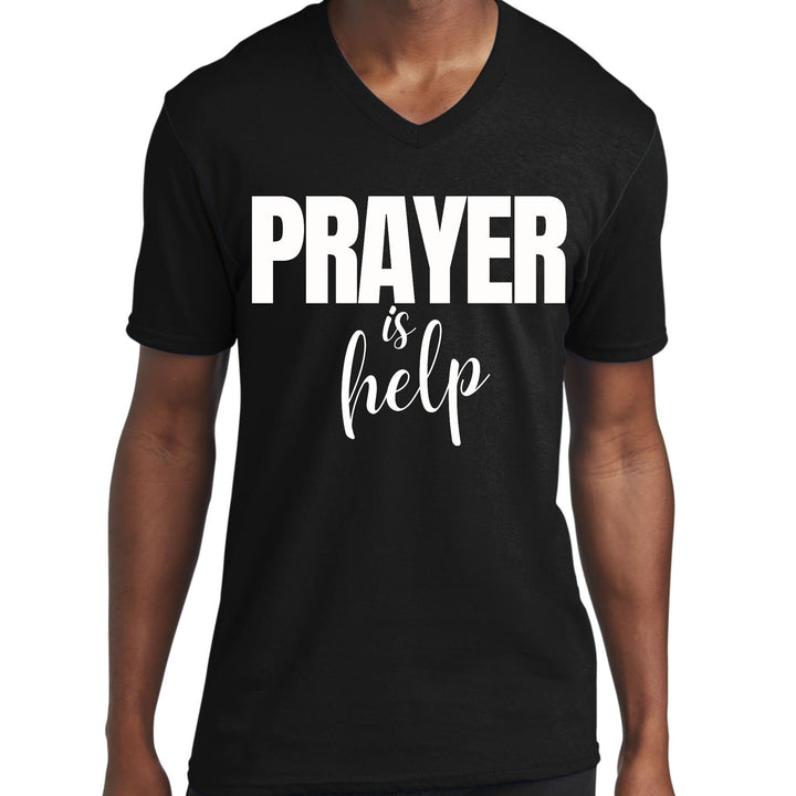 Mens Graphic V-neck T-shirt - Say it Soul - Prayer is Help, - Mens | T-Shirts