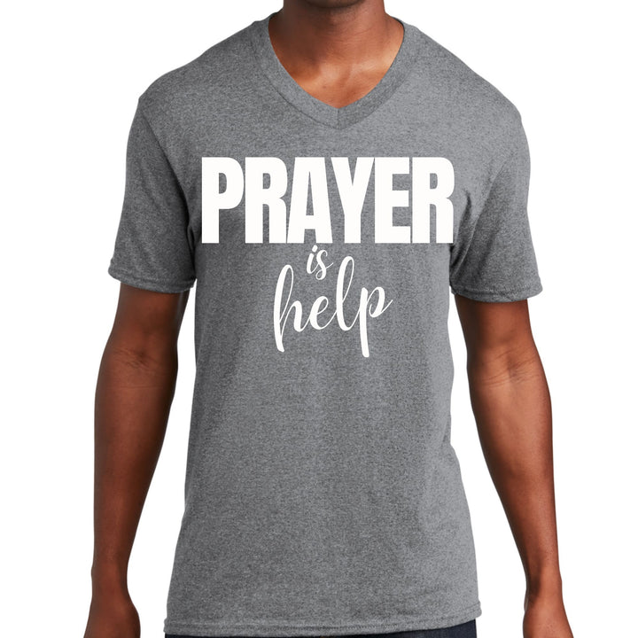 Mens Graphic V-neck T-shirt - Say it Soul - Prayer is Help, - Mens | T-Shirts