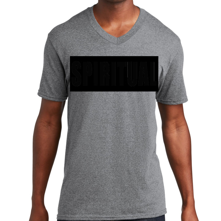 Mens Graphic V-neck T-shirt Spiritual Black Colorblock Illustration - Mens