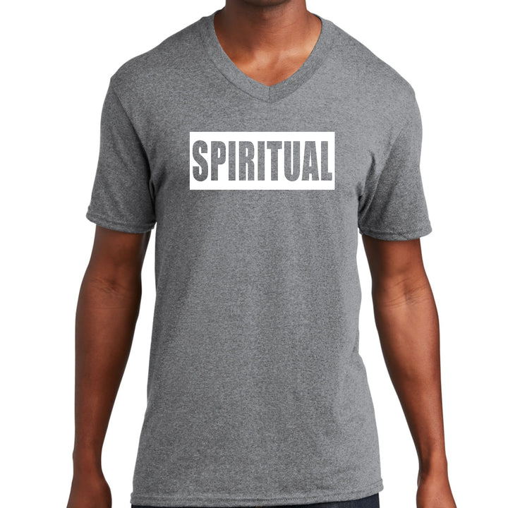 Mens Graphic V-neck T-shirt Spiritual White Colorblock Illustration - Unisex