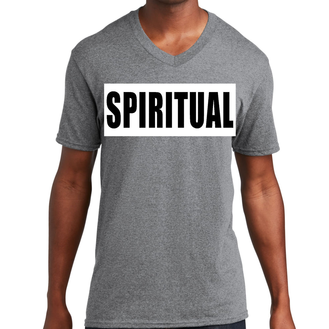 Mens Graphic V-neck T-shirt Spiritual White Colorblock Illustration - Mens