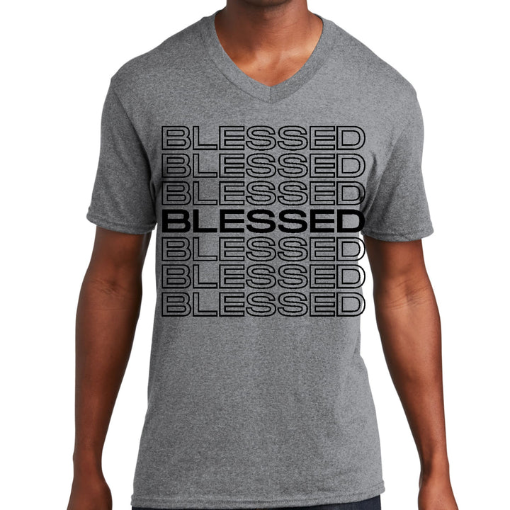 Mens Graphic V-neck T-shirt Stacked Blessed Print - Unisex | T-Shirts | V-Neck