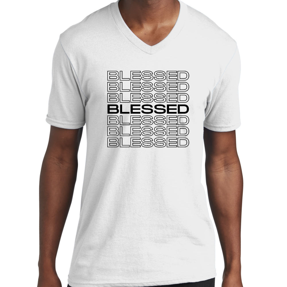Mens Graphic V-neck T-shirt Stacked Blessed Print - Unisex | T-Shirts | V-Neck