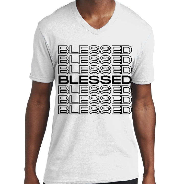 Mens Graphic V-neck T-shirt Stacked Blessed Print - Unisex | T-Shirts | V-Neck