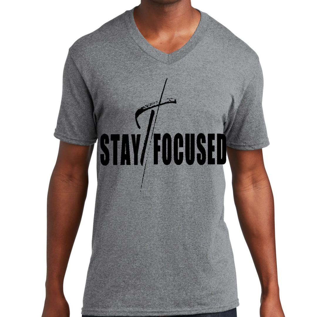 Mens Graphic V-neck T-shirt Stay Focused Black Print - Unisex | T-Shirts