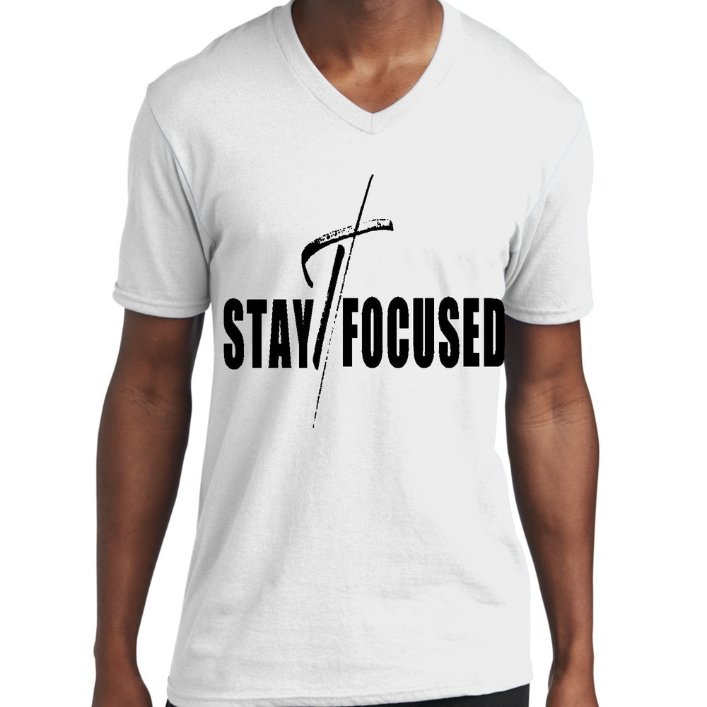 Mens Graphic V-neck T-shirt Stay Focused Black Print - Unisex | T-Shirts