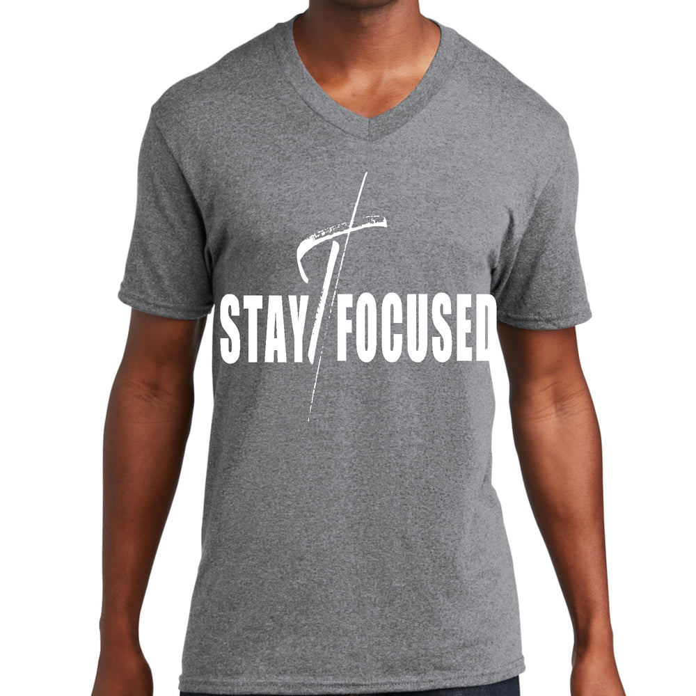 Mens Graphic V-neck T-shirt Stay Focused White Print - Mens | T-Shirts | V-Neck