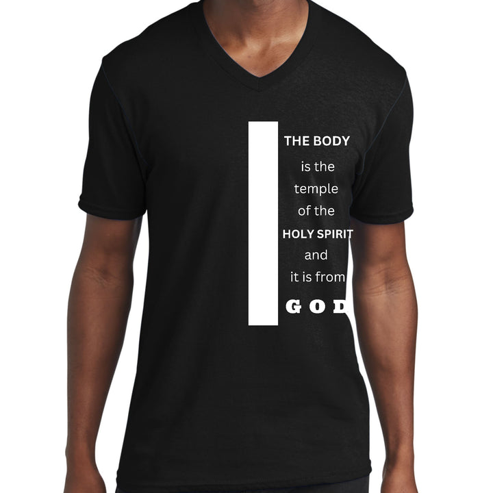 Mens Graphic V-neck T-shirt the Body is the Temple of the Holy - Unisex