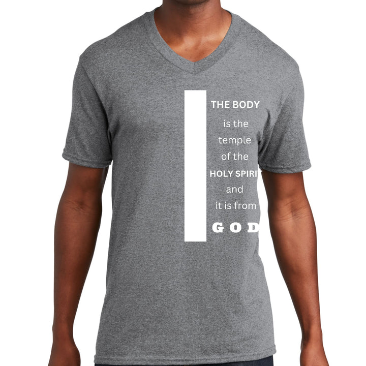 Mens Graphic V-neck T-shirt the Body is the Temple of the Holy - Unisex