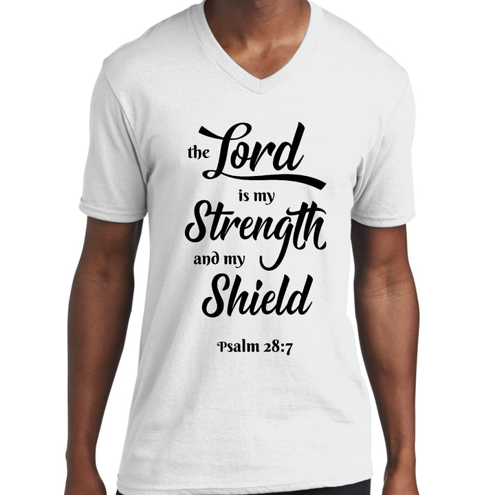 Mens Graphic V-neck T-shirt The Lord Is My Strength And My Shield - Unisex