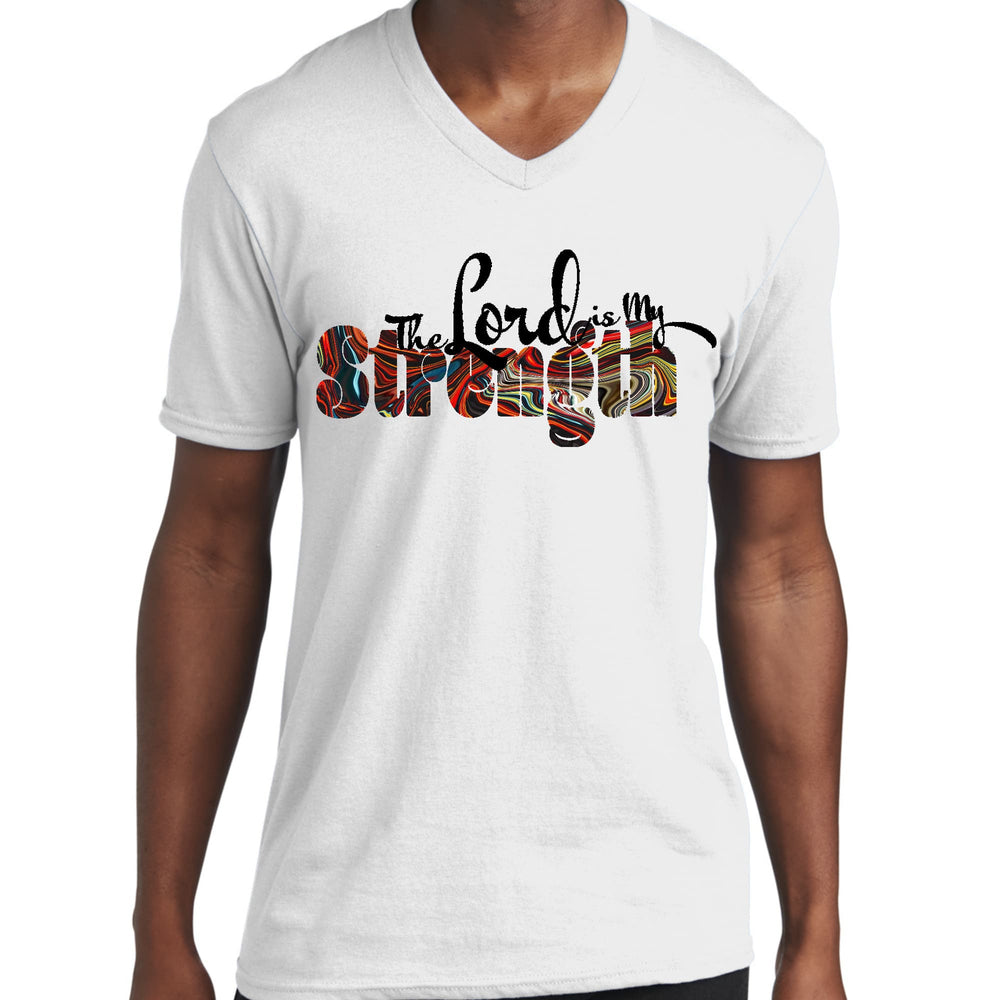 Mens Graphic V-neck T-shirt the Lord is my Strength Print - Unisex | T-Shirts