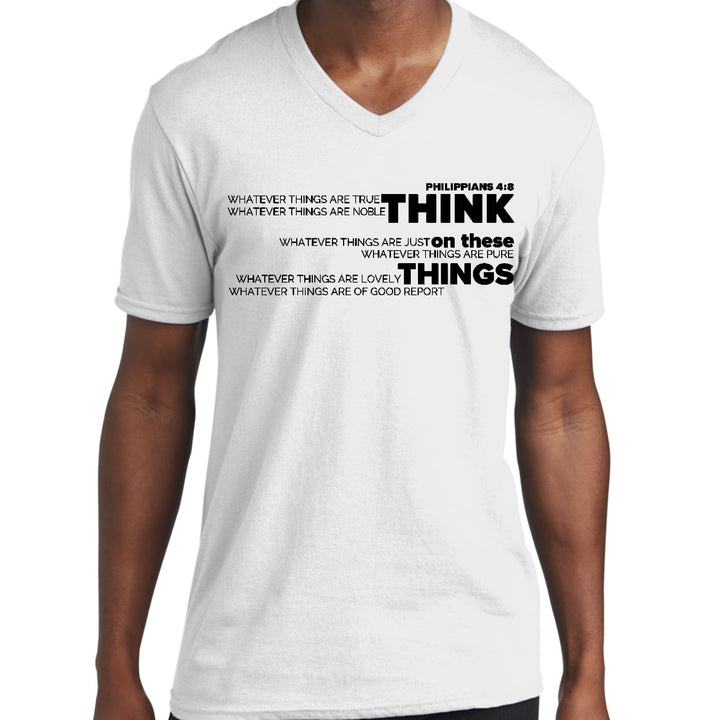 Mens Graphic V-neck T-shirt Think on these Things Black Illustration - Unisex