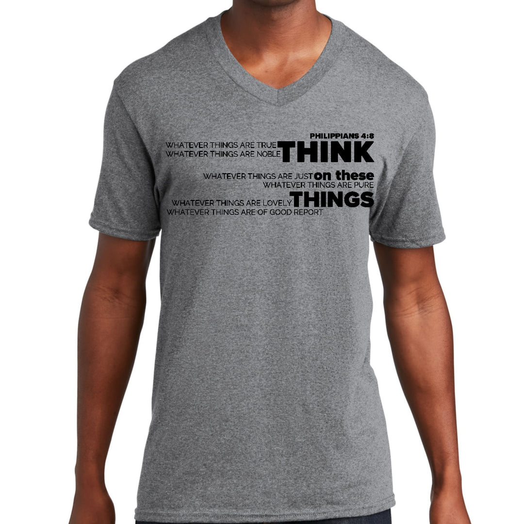 Mens Graphic V-neck T-shirt Think on these Things Black Illustration - Unisex