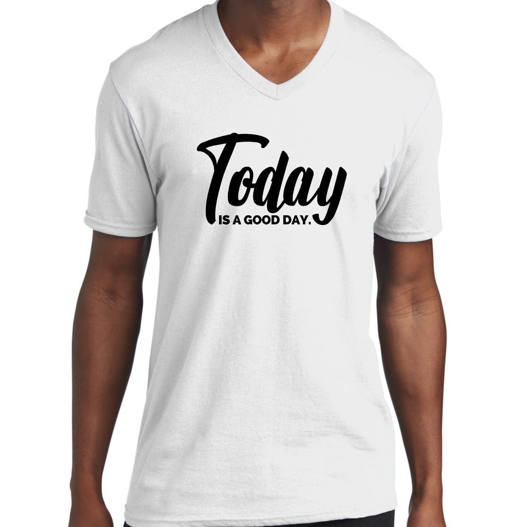 Mens Graphic V-neck T-shirt Today Is a Good Day Black Illustration - Unisex